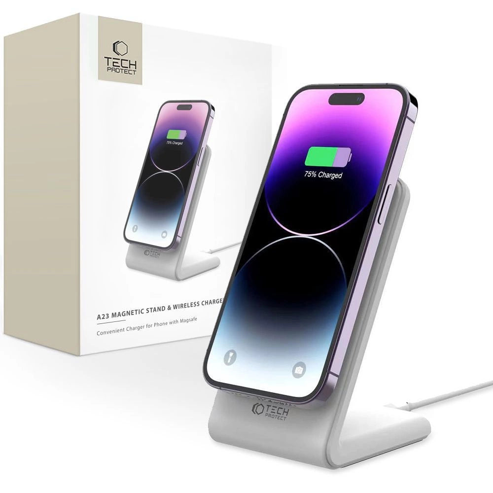 Tech-Protect QI15W-A23 induktives MagSafe 15W Ladegerät in Form eines Ständers - Weiß
