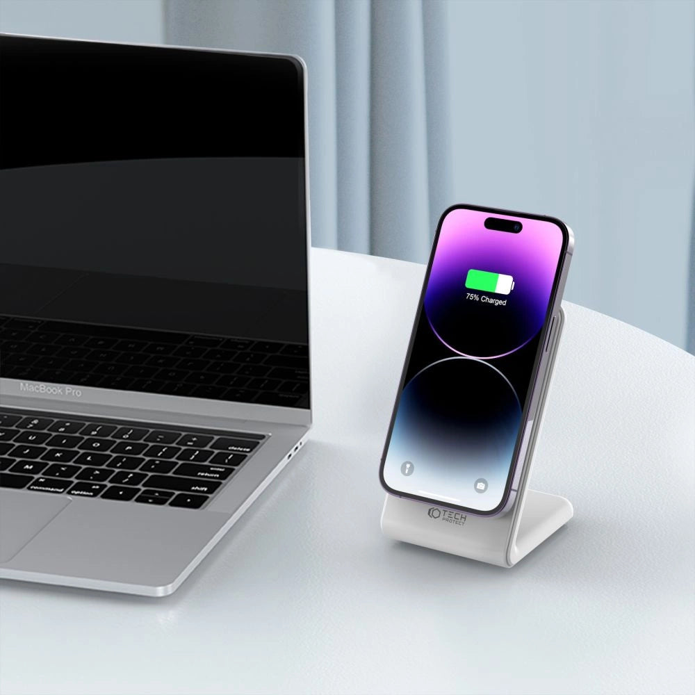 Tech-Protect QI15W-A23 induktives MagSafe 15W Ladegerät in Form eines Ständers - Weiß