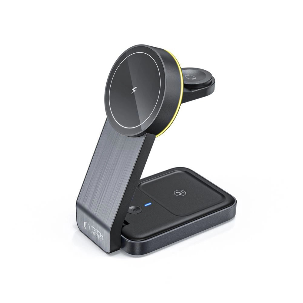 Tech-Protect QI15W-A28 induktives MagSafe 3in1 Ladegerät mit Ständer für Smartphone / Apple Watch / AirPods – Schwarz