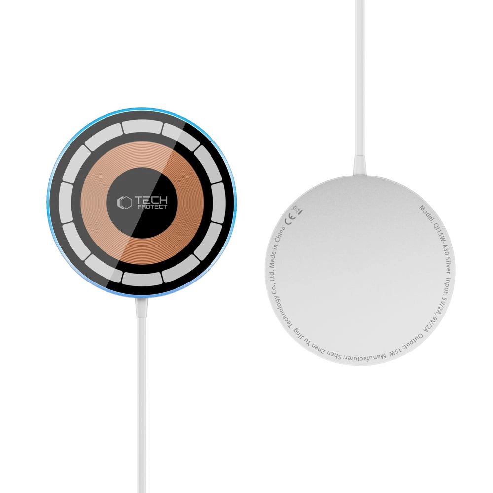 Tech-Protect QI15W-A30 induktives Ladegerät mit MagSafe mit USB-C-Kabel – Silber