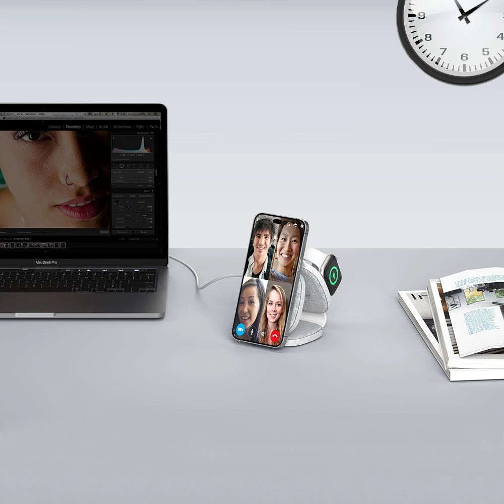 Tech-Protect QI15W-A32 3in1 induktives Ladegerät mit MagSafe für Smartphone / Apple Watch / AirPods – Grau