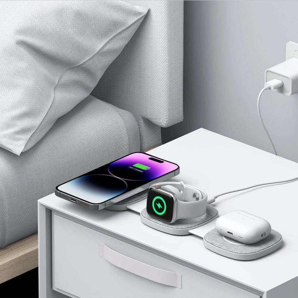 Tech-Protect QI15W-A32 3in1 induktives Ladegerät mit MagSafe für Smartphone / Apple Watch / AirPods – Grau