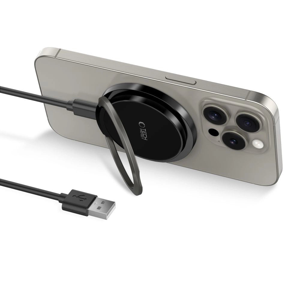 Tech-Protect QI15W-A33 induktives Ladegerät mit MagSafe und Ständer mit USB-A/USB-C-Kabel – Schwarz