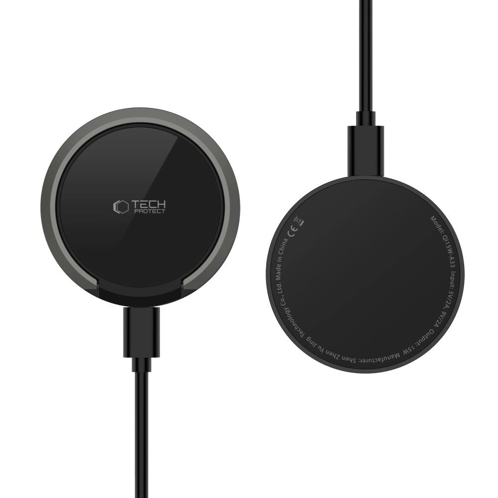 Tech-Protect QI15W-A33 induktives Ladegerät mit MagSafe und Ständer mit USB-A/USB-C-Kabel – Schwarz