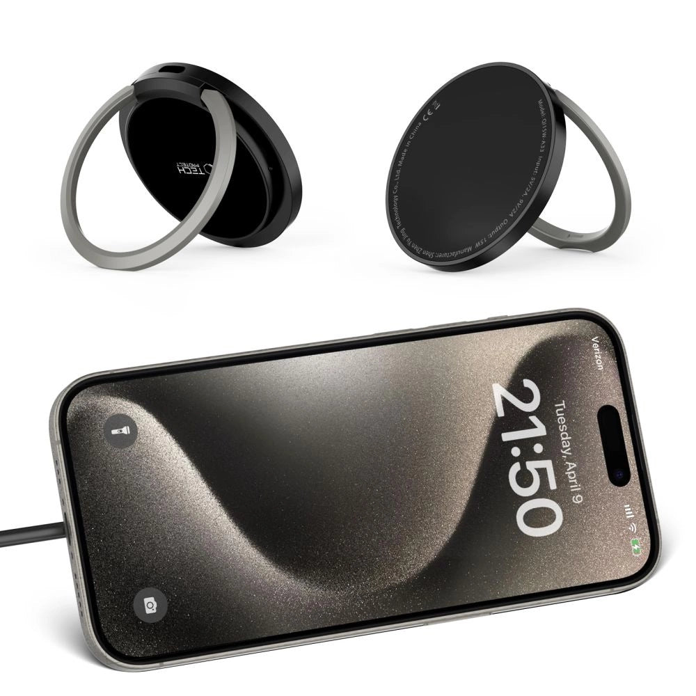 Tech-Protect QI15W-A33 induktives Ladegerät mit MagSafe und Ständer mit USB-A/USB-C-Kabel – Schwarz