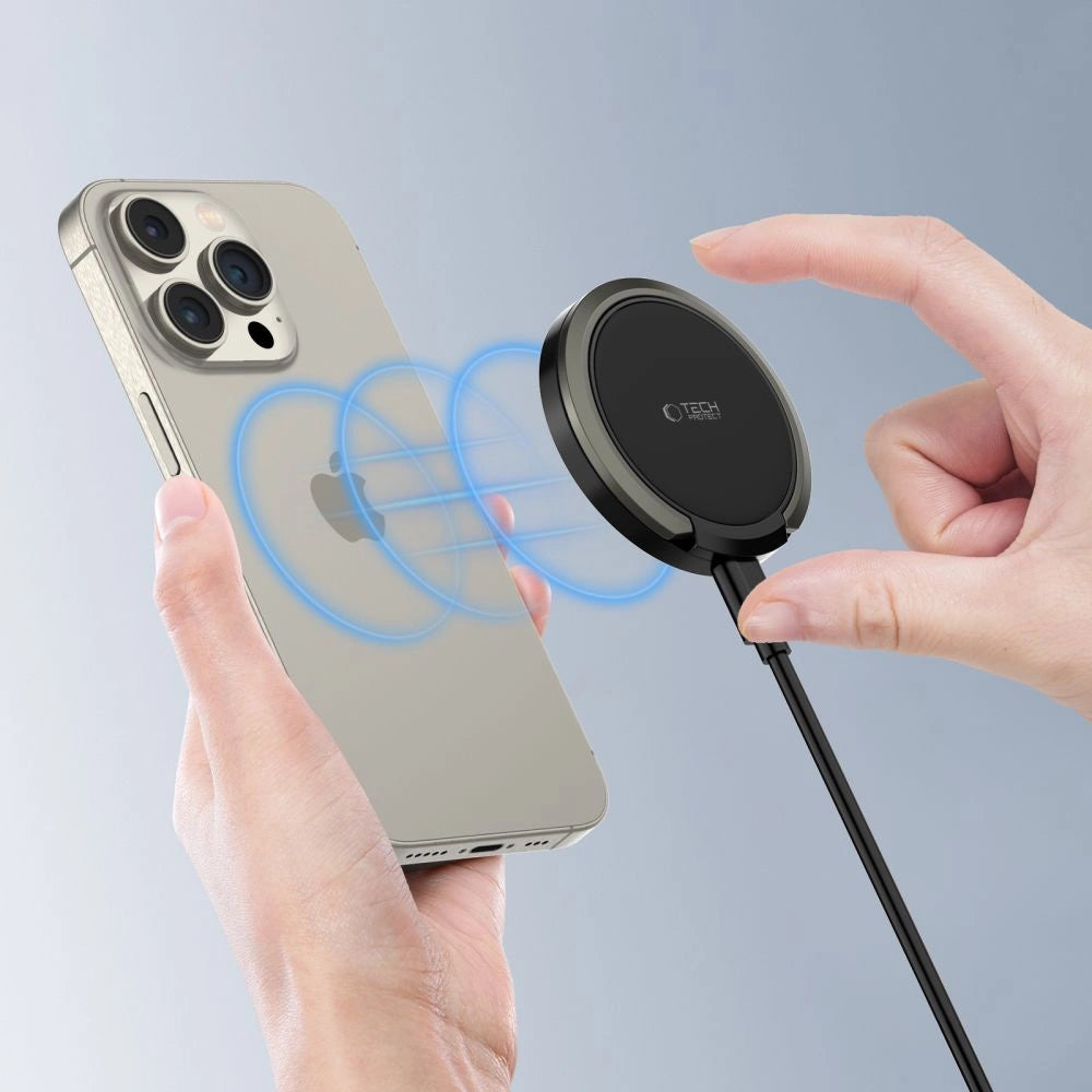 Tech-Protect QI15W-A33 induktives Ladegerät mit MagSafe und Ständer mit USB-A/USB-C-Kabel – Schwarz