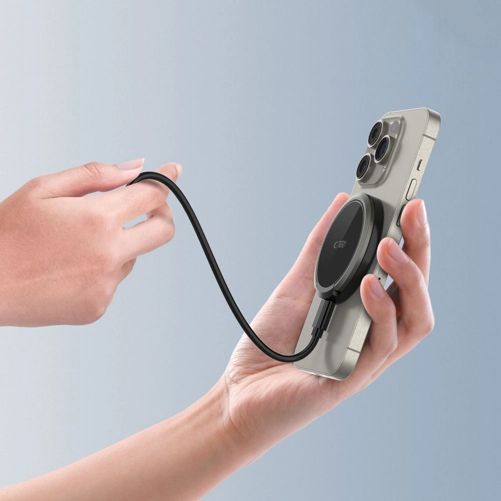 Tech-Protect QI15W-A33 induktives Ladegerät mit MagSafe und Ständer mit USB-A/USB-C-Kabel – Schwarz