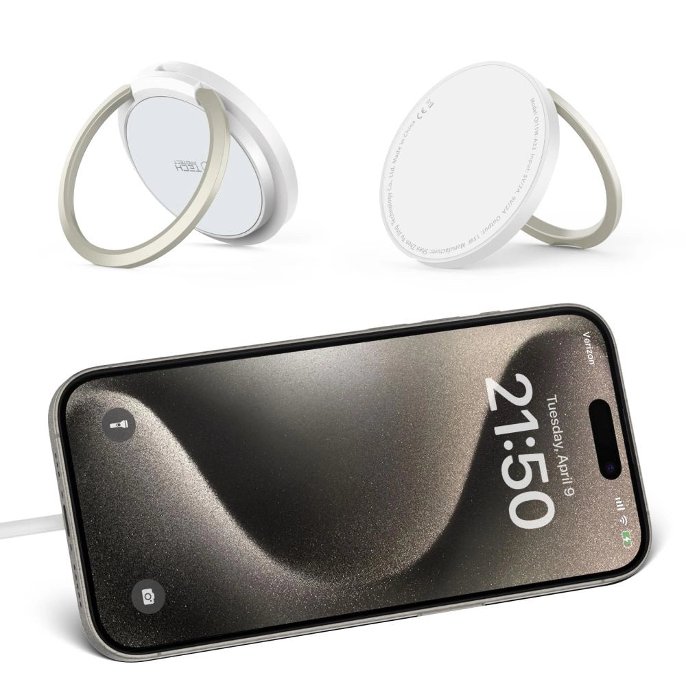 Tech-Protect QI15W-A33 induktives Ladegerät mit MagSafe und Ständer mit USB-A/USB-C-Kabel – Weiß