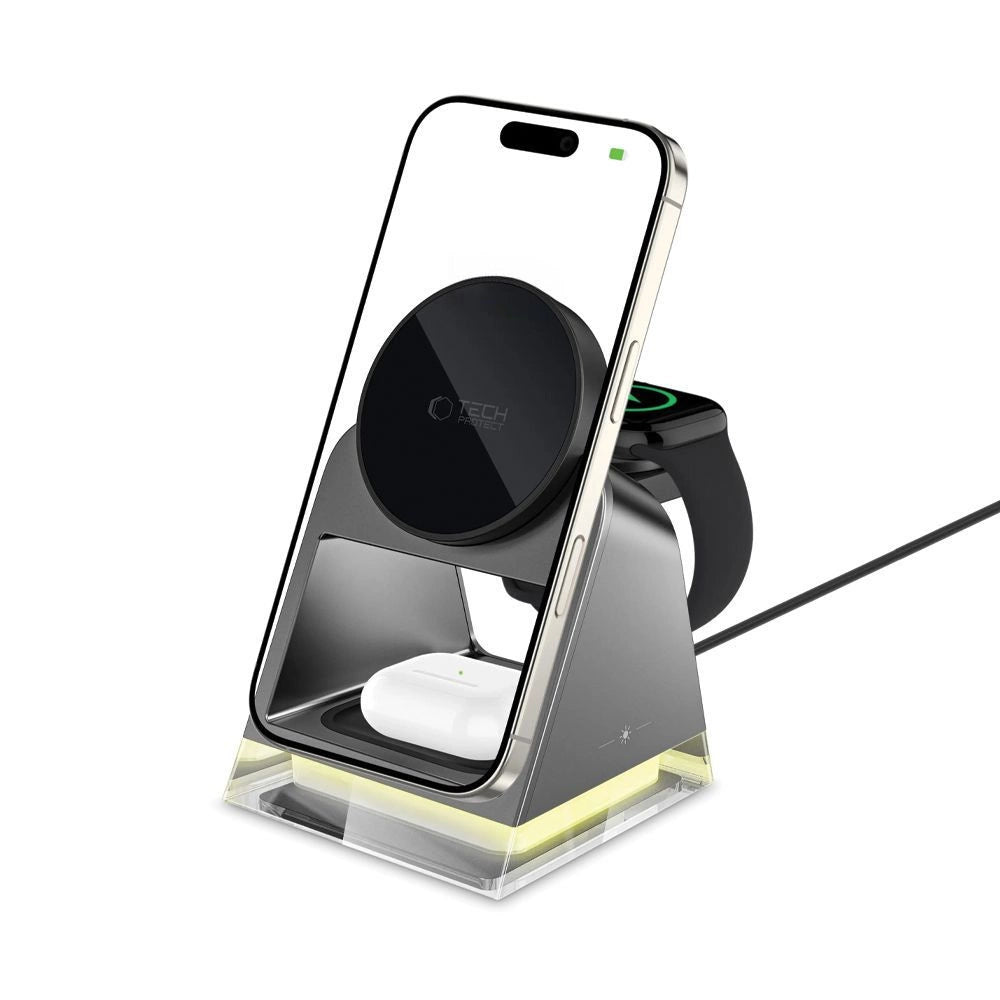 Tech-Protect QI15W-A43 3in1 kabelloses Ladegerät mit MagSafe für Apple -Geräte – Schwarz