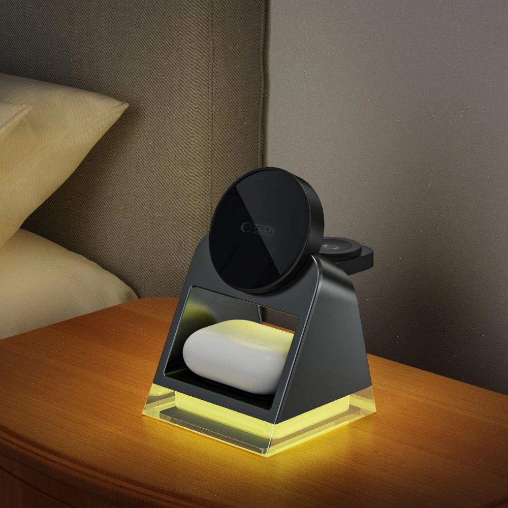 Tech-Protect QI15W-A43 3in1 kabelloses Ladegerät mit MagSafe für Apple -Geräte – Schwarz