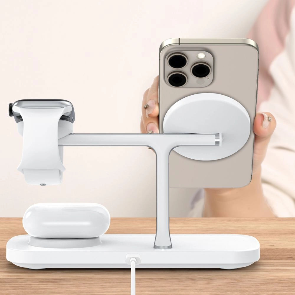 Tech-Protect QI15W-A45 3in1 kabelloses Ladegerät mit MagSafe für Apple -Geräte – Weiß