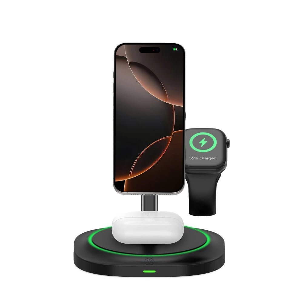 Tech-Protect QI15W-A46 3in1 Magnetisches MagSafe Induktives Ladegerät - Schwarz