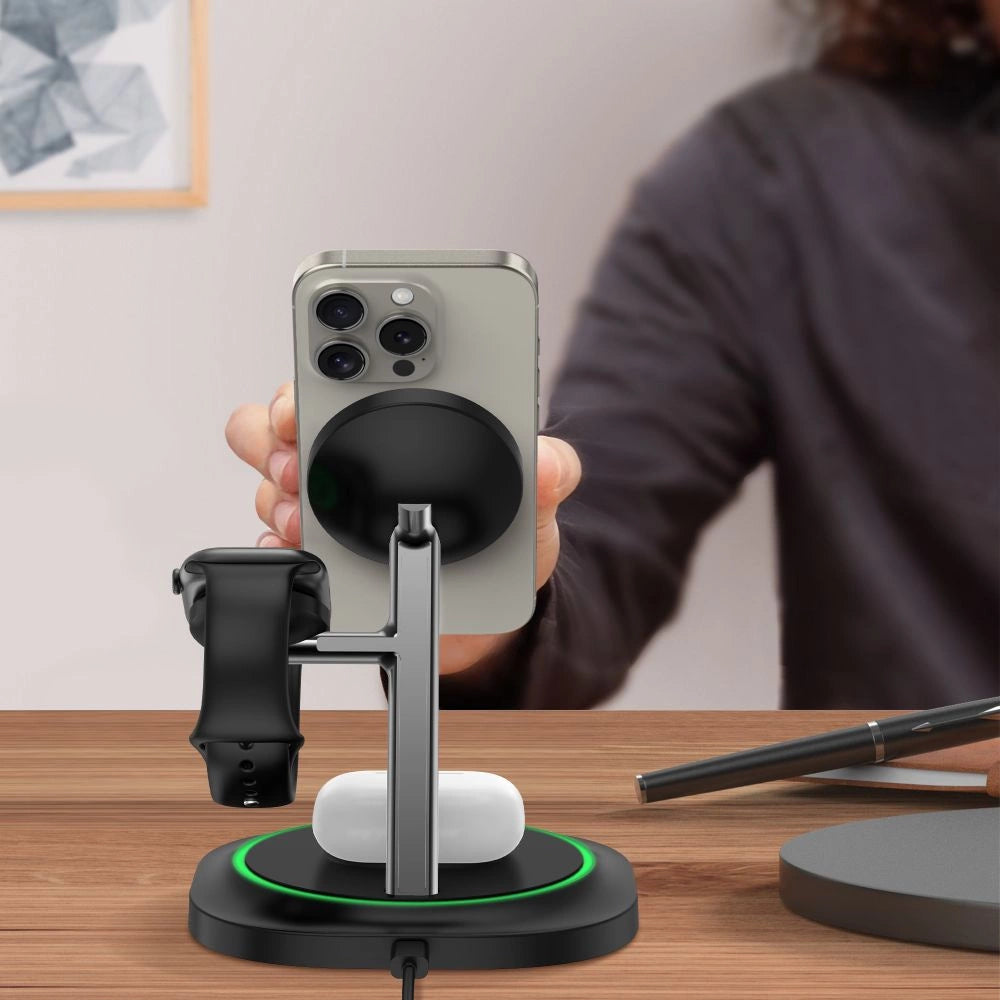 Tech-Protect QI15W-A46 3in1 Magnetisches MagSafe Induktives Ladegerät - Schwarz