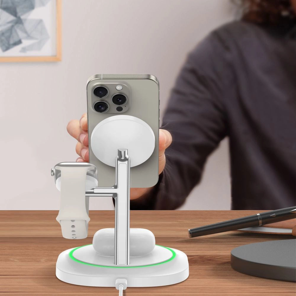 Tech-Protect QI15W-A46 3in1 Magnetisches MagSafe Induktives Ladegerät - Weiß