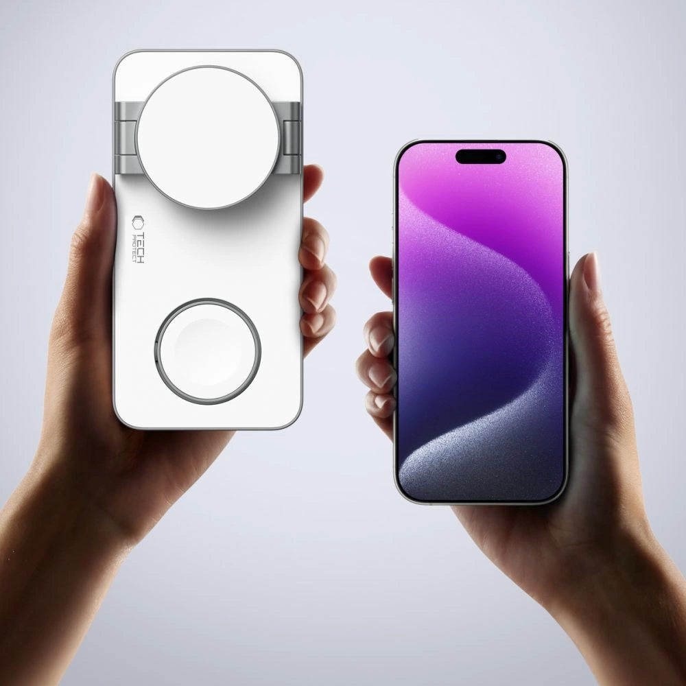 Tech-Protect QI15W-A47 MagSafe 3in1 Induktives Ladegerät + USB-C Kabel - Weiß