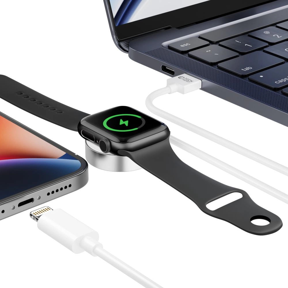 Tech-Protect UltraBoost 2in1 magnetisches Ladegerät mit USB-C/ Lightning -Kabeln für Apple Watch 1,5 m – Weiß