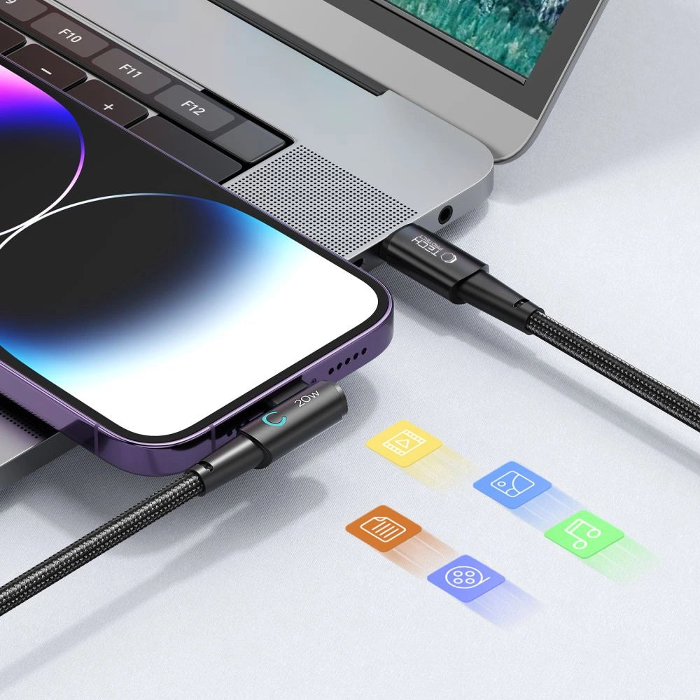 Tech-Protect UltraBoost L Lightning (gewinkelt) / USB-C (gerade) PD 20W 3A 1m Kabel – grau