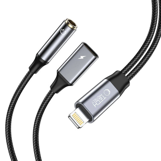 Tech-Protect UltraBoost Lightning (männlich) / 3,5-mm-Miniklinke (weiblich) – Lightning Kabel (weiblich) – Schwarz
