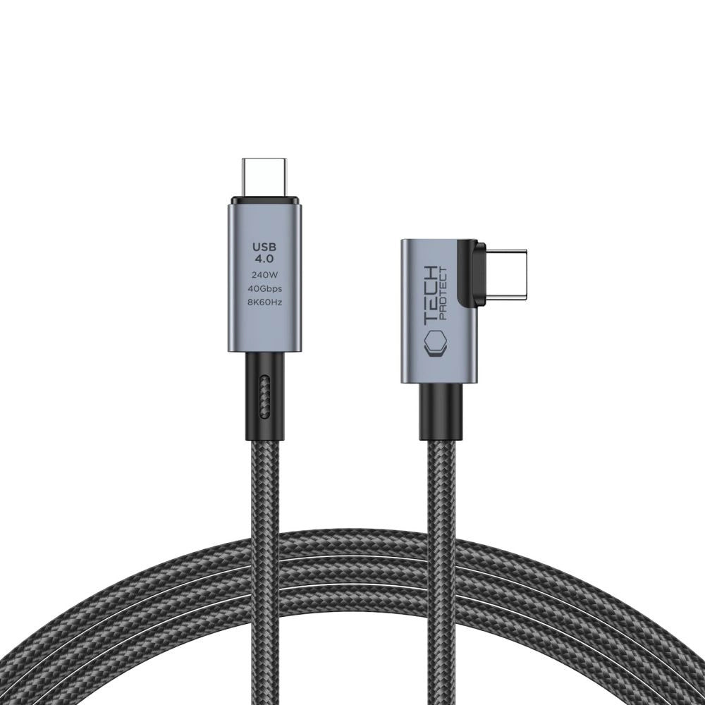Tech-Protect UltraBoost Max L USB-C 4.0 (gerade) / USB-C 4.0 (gewinkelt) PD-Kabel 240 W 8K 40 Gbit/s 1,5 m – grau