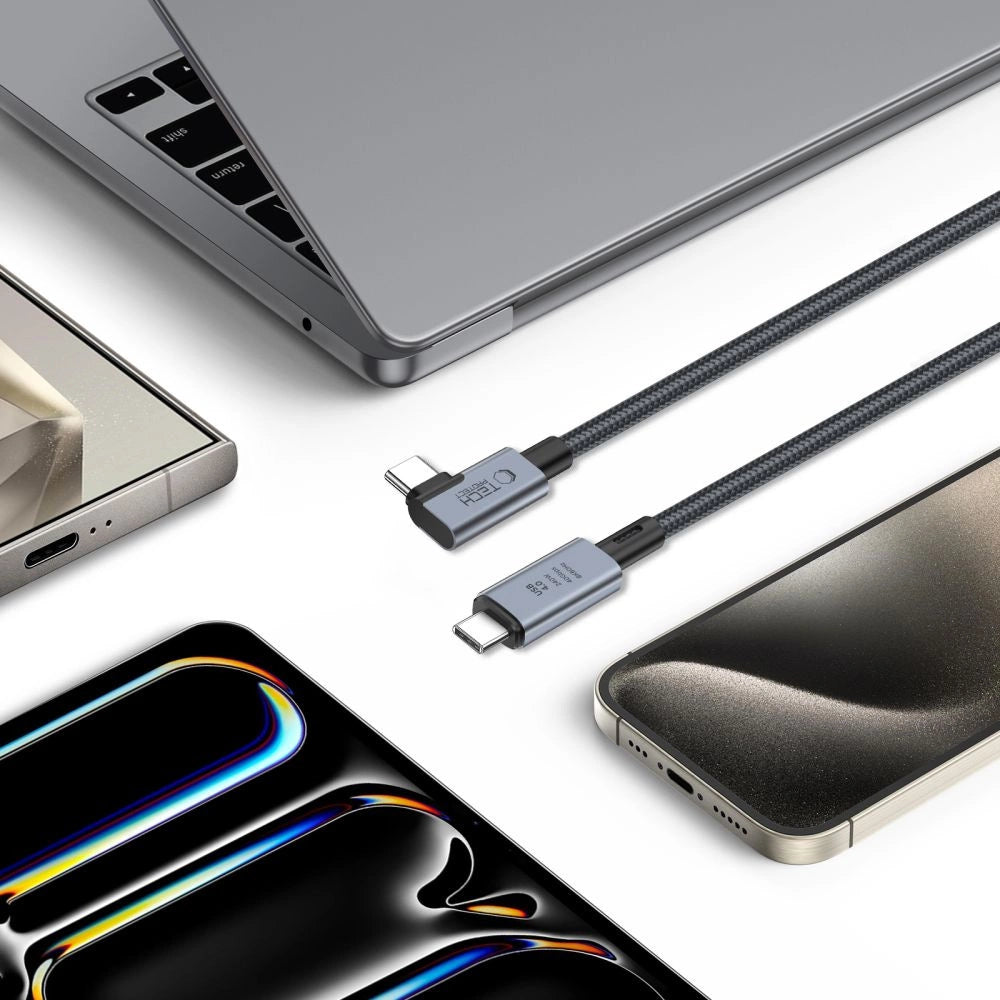 Tech-Protect UltraBoost Max L USB-C 4.0 (gerade) / USB-C 4.0 (gewinkelt) PD-Kabel 240 W 8K 40 Gbit/s 1,5 m – grau