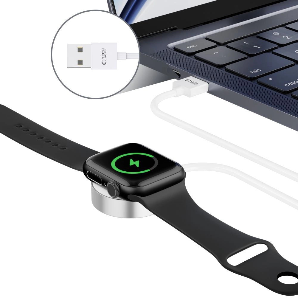 Tech-Protect UltraBoost magnetisches induktives Ladegerät mit USB-A-Anschluss für Apple Watch 1,2 m – Weiß