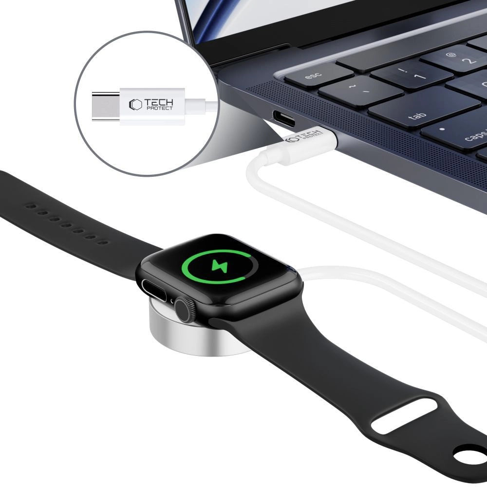 Tech-Protect UltraBoost magnetisches induktives Ladegerät mit USB-C-Anschluss für Apple Watch 1,2 m – Weiß