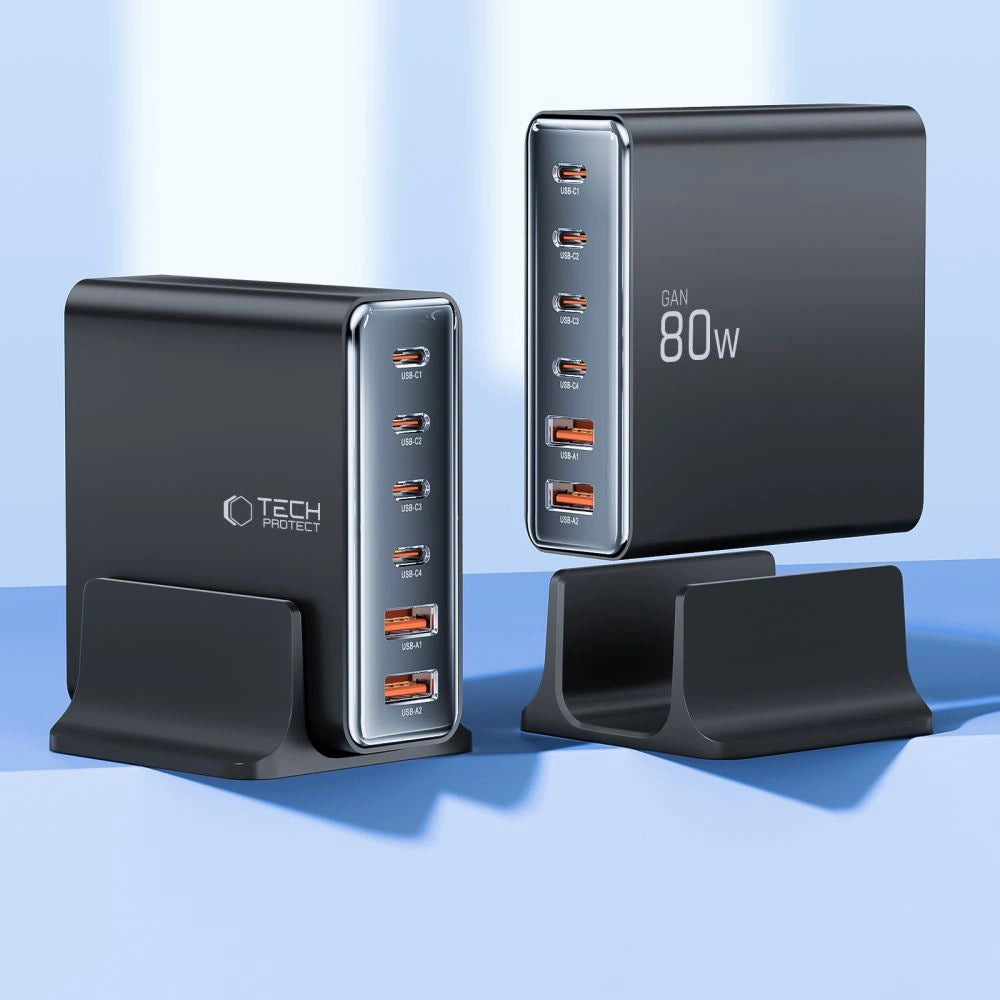 Tech-protect DC80W-GAN 6-PORT PD80W/QC3.0 Ladestation – Schwarz
