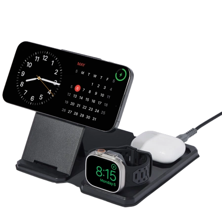 UAG 3in1 Reiseladegerät 15W kabelloses Ladegerät mit MagSafe + Kabel + Organizer – Schwarz