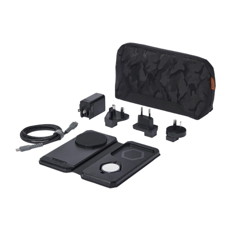 UAG 3in1 Reiseladegerät 15W kabelloses Ladegerät mit MagSafe + Kabel + Organizer – Schwarz