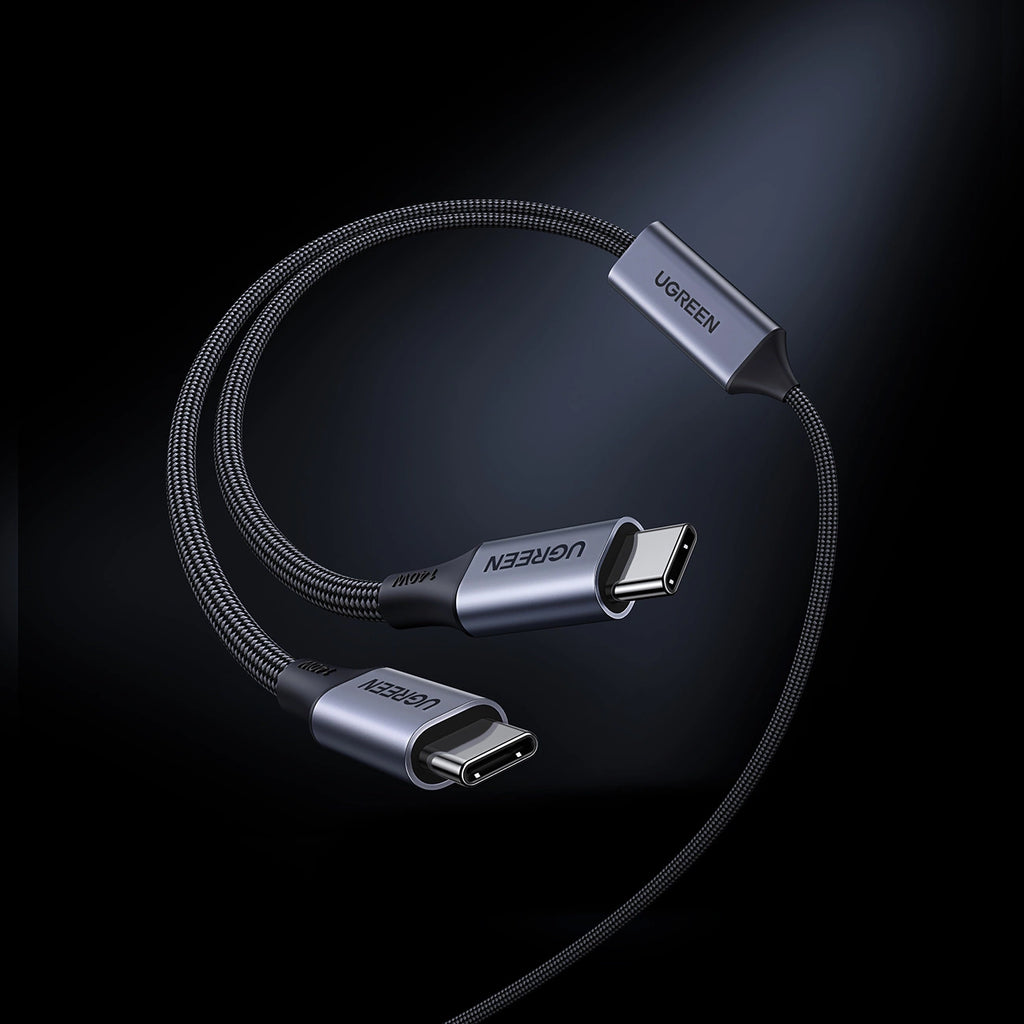 Ugreen 2-in-1 USB-C-Kabel – 2x USB-C PD 140W 2m – Schwarz