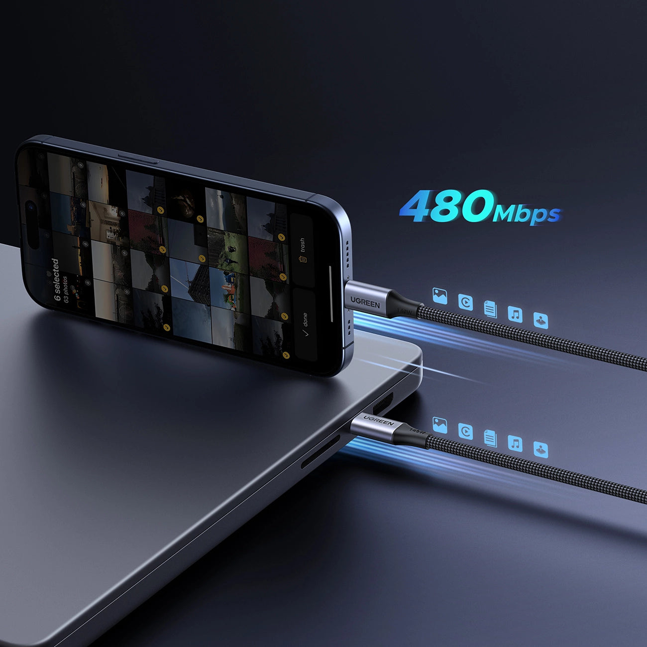 Ugreen 2-in-1 USB-C-Kabel – 2x USB-C PD 140W 2m – Schwarz