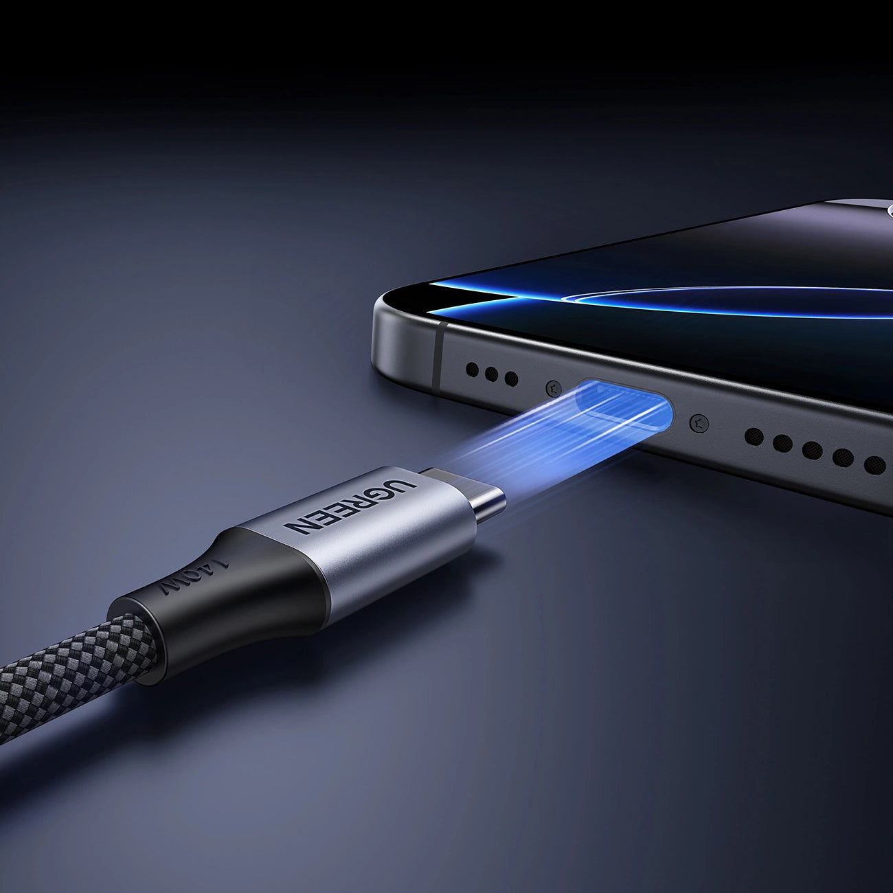 Ugreen 2-in-1 USB-C-Kabel – 2x USB-C PD 140W 2m – Schwarz