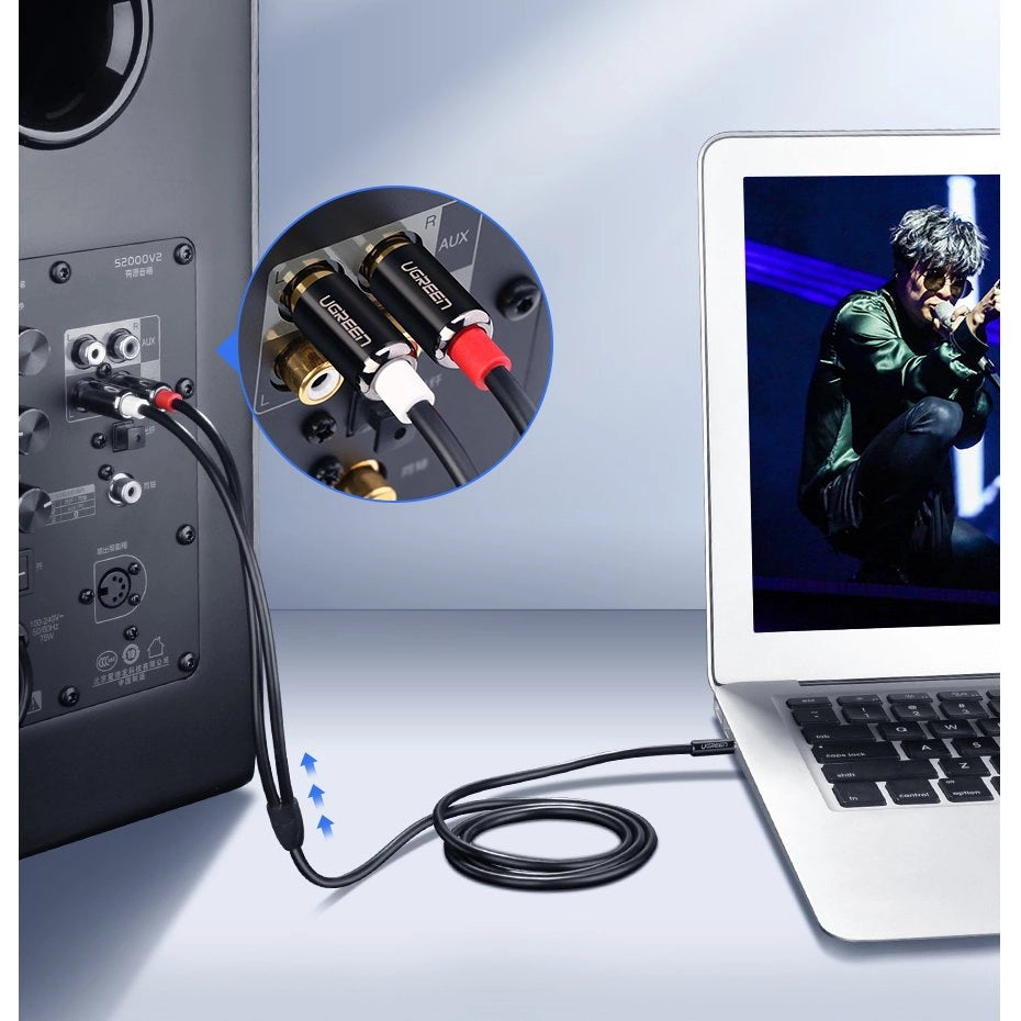 Ugreen AV116 10590 Audio-Miniklinkenkabel 3,5 mm (männlich) / 2RCA (männlich) 3 m – schwarz