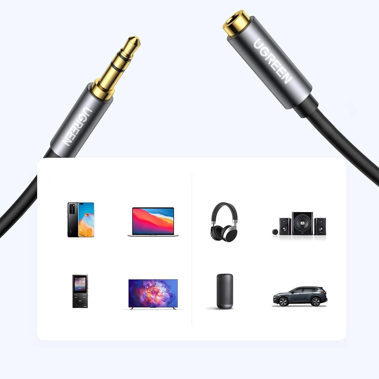 Ugreen AV118 10595 Kabel 3,5 mm Miniklinke (männlich) / 3,5 mm Miniklinke (weiblich) 3 m – Silber