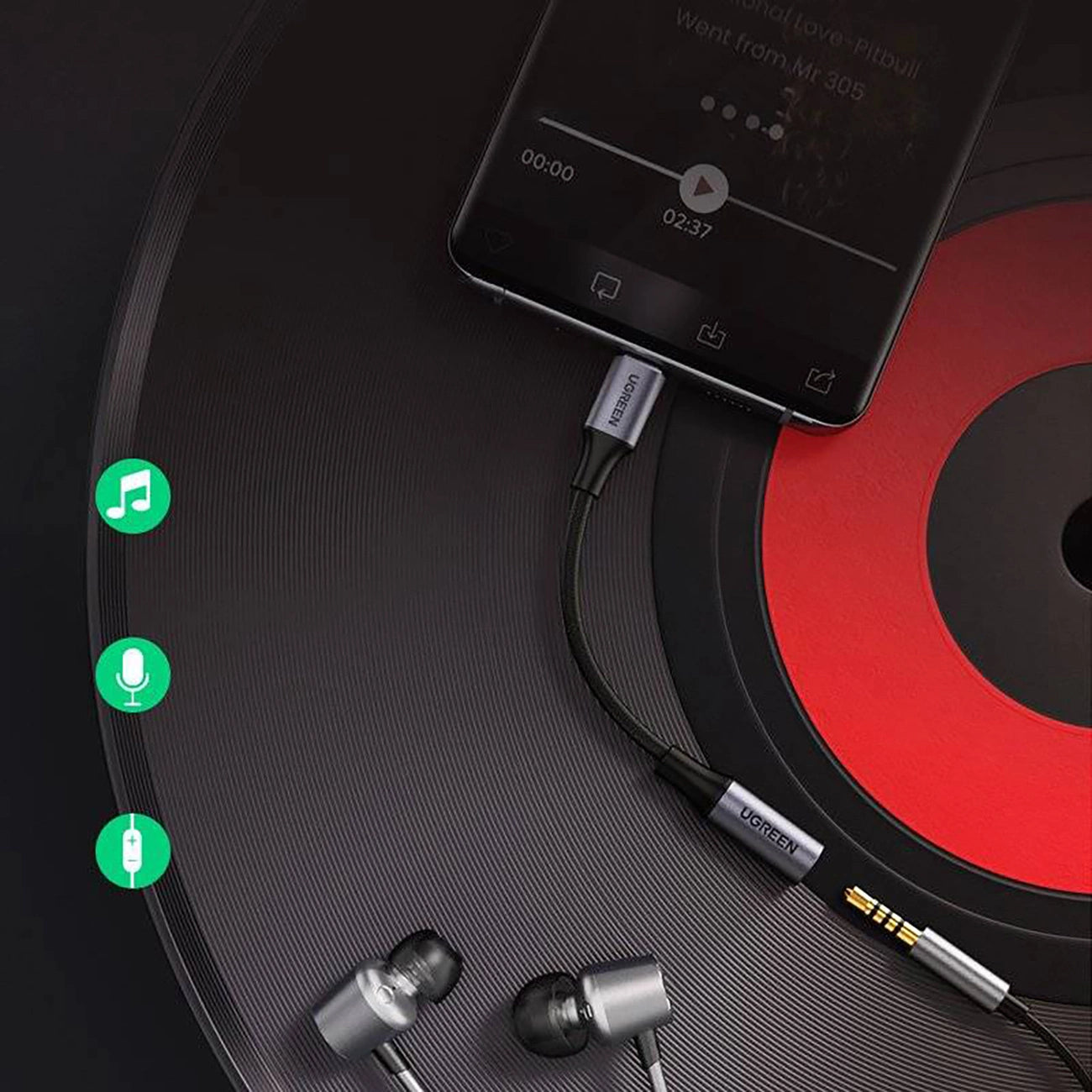 Ugreen AV161 Adapter für Kopfhörer Miniklinke 3,5 mm (weiblich) / USB-C (männlich) 10 cm – Grau