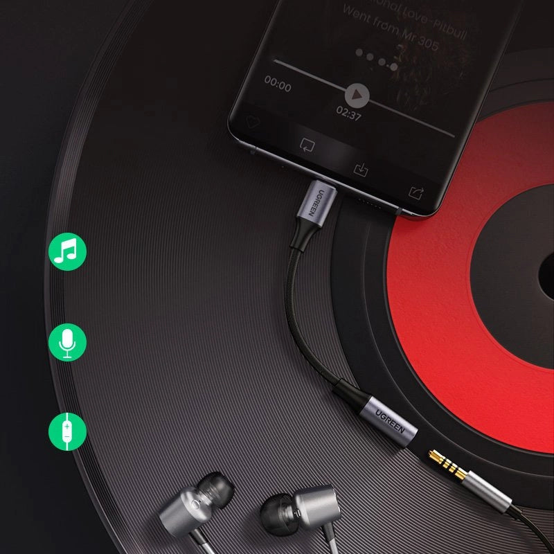 Ugreen AV161 Adapter für Kopfhörer Miniklinke 3,5 mm (weiblich) / USB-C (männlich) 10 cm – Schwarz