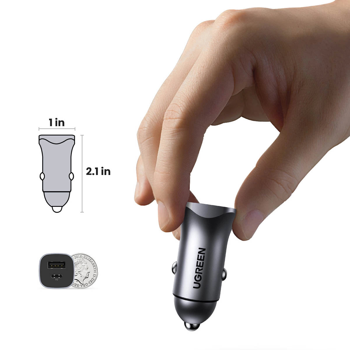 Ugreen CD130 USB-A / USB-C 30W Autoladegerät - Grau