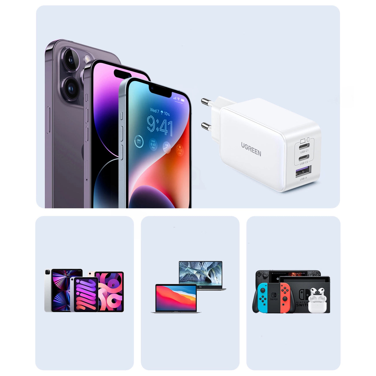 Ugreen CD244 65W USB-A / 2x USB-C GaN-Schnellladegerät - Weiß