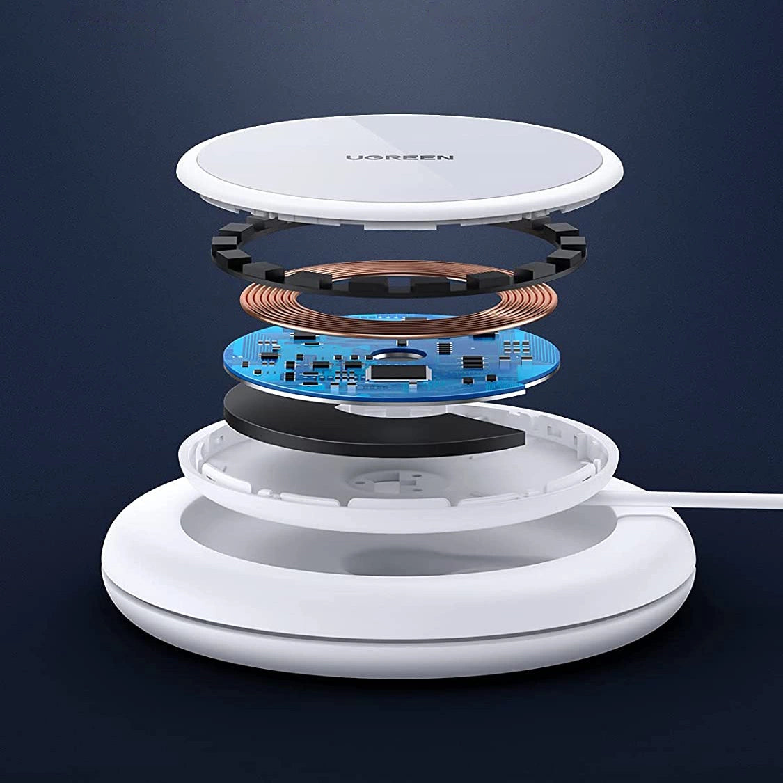 Ugreen CD245 40123 kabelloses Qi/MagSafe-Ladegerät 15 W mit USB-C-Kabel – Weiß