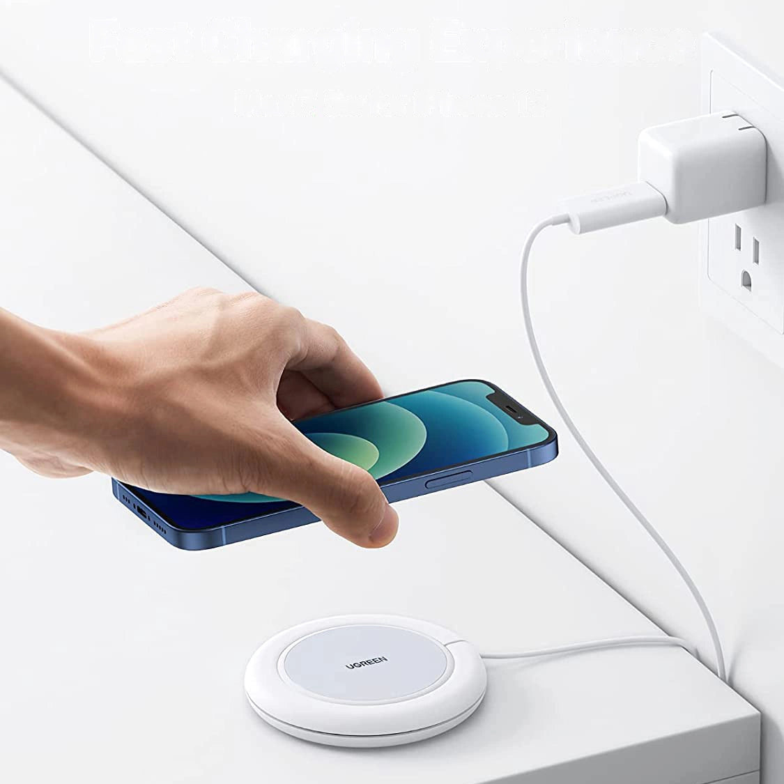 Ugreen CD245 40123 kabelloses Qi/MagSafe-Ladegerät 15 W mit USB-C-Kabel – Weiß