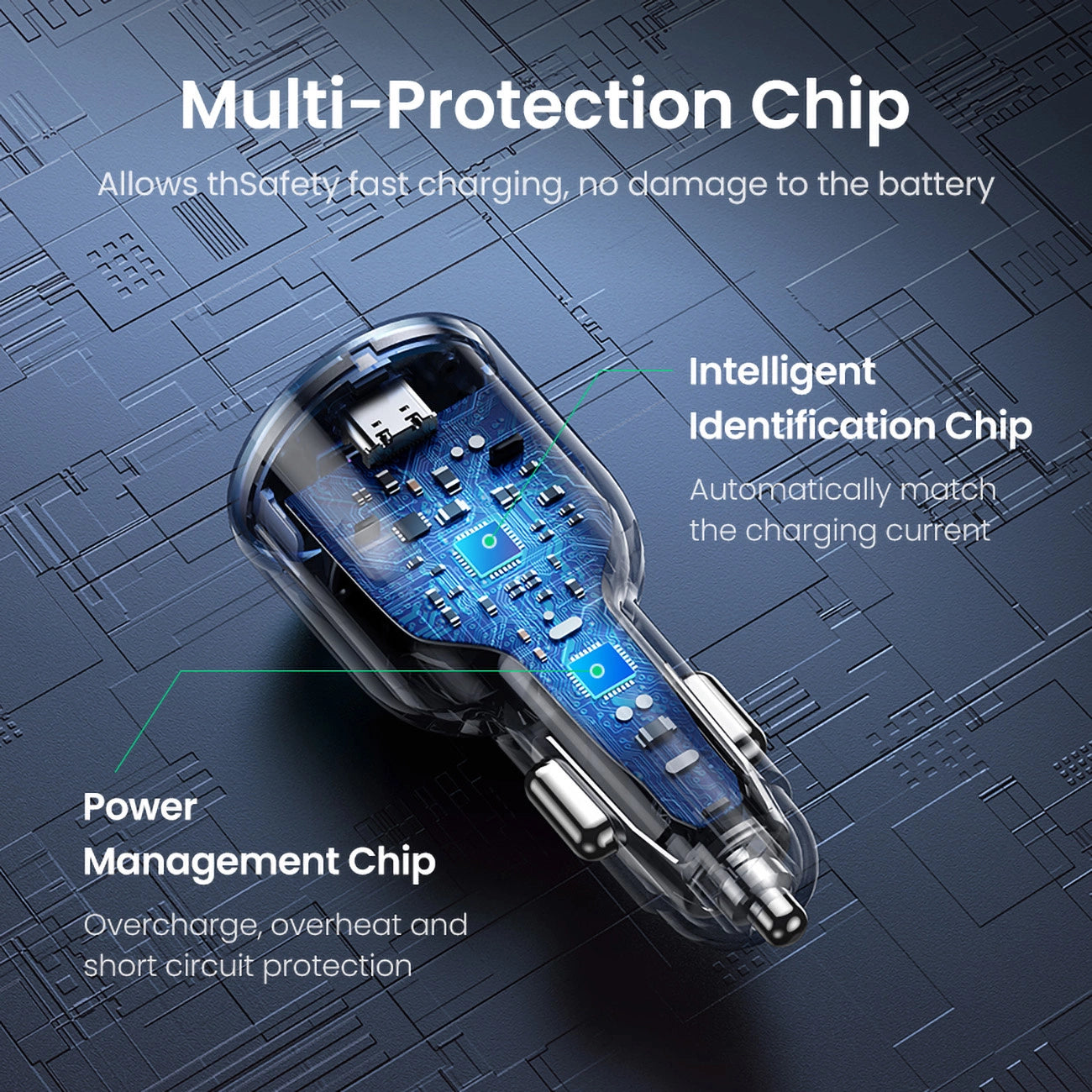 Ugreen CD293 Autoladegerät 2x USB-C PD und 1x USB-A 130W - Schwarz