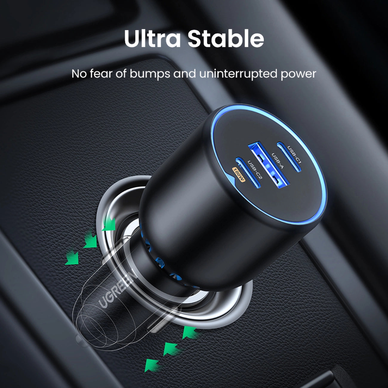 Ugreen CD293 Autoladegerät 2x USB-C PD und 1x USB-A 130W - Schwarz