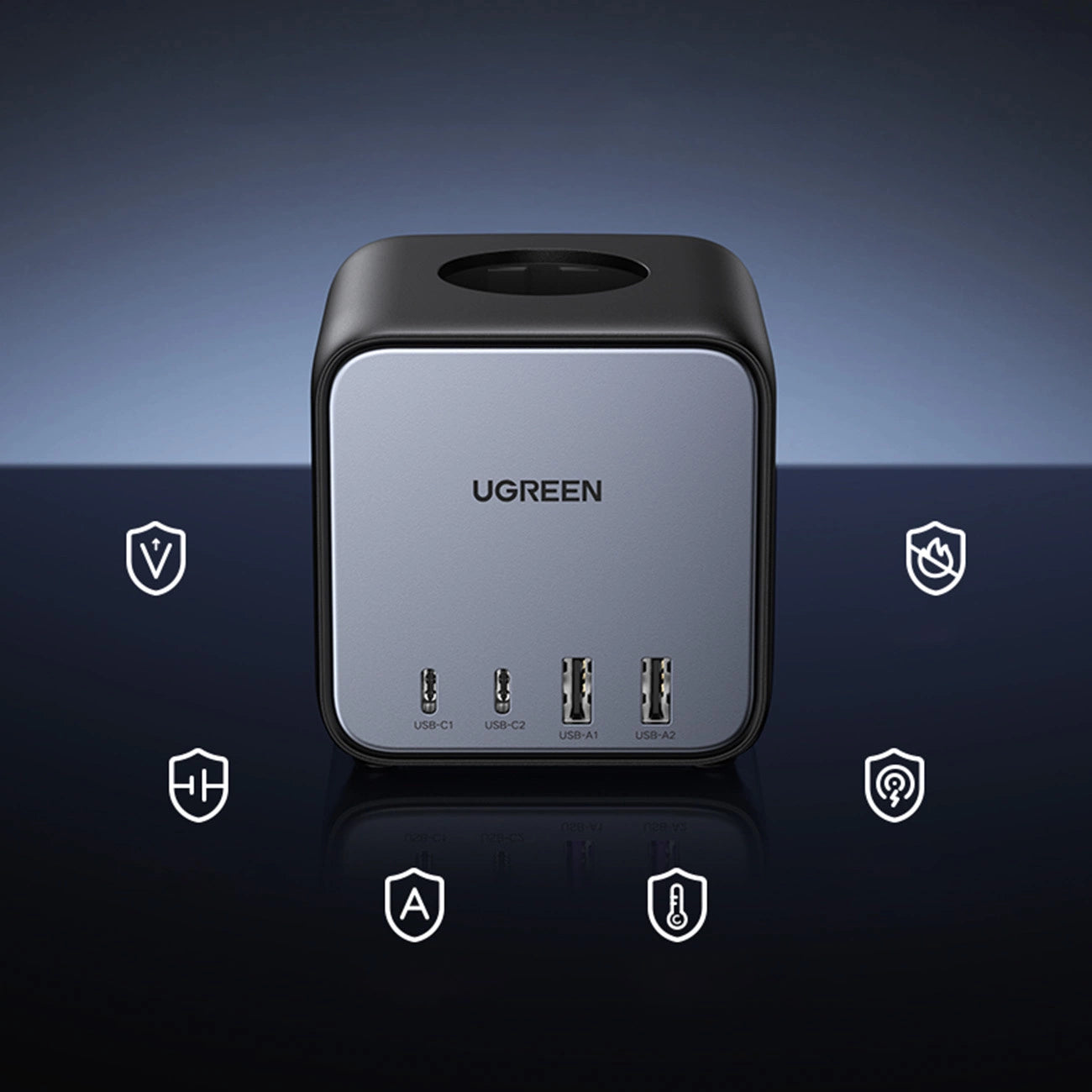 Ugreen Cube Steckdosenleiste 65W USB / USB C + 3x AC-Buchse schwarz (CD268)