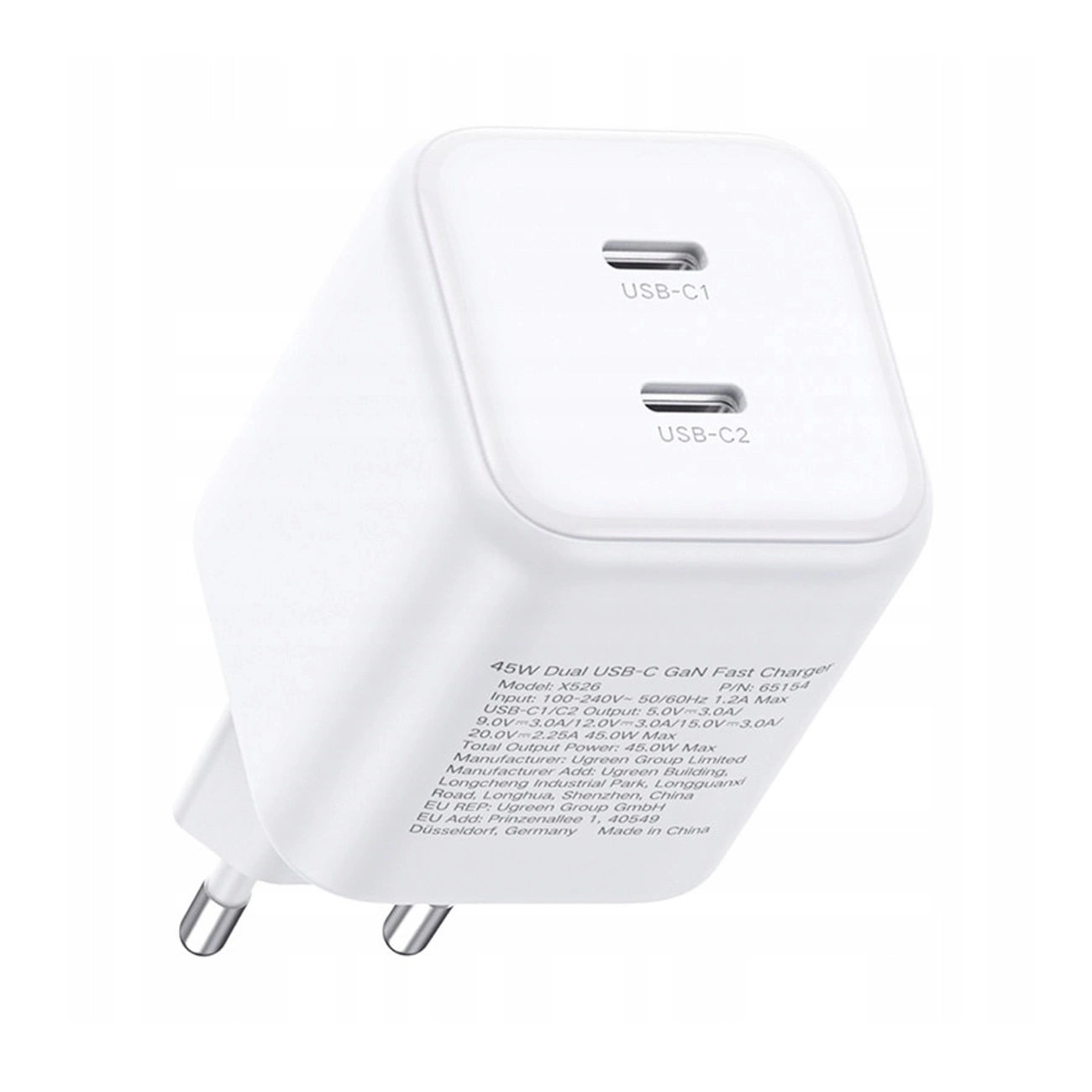 Ugreen GaN 45W 2xUSB-C Ladegerät – Weiß