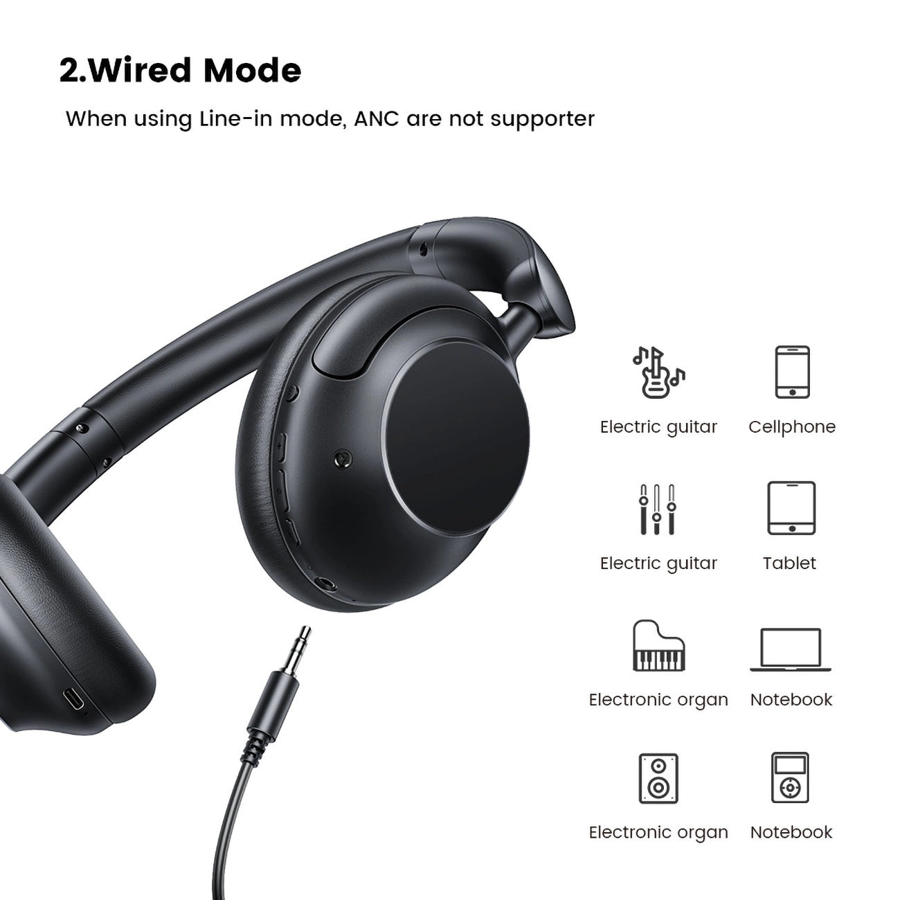 Ugreen HP202 HiTune Max5 kabellose On-Ear-Kopfhörer mit Hybrid-ANC-Rauschunterdrückung – Schwarz