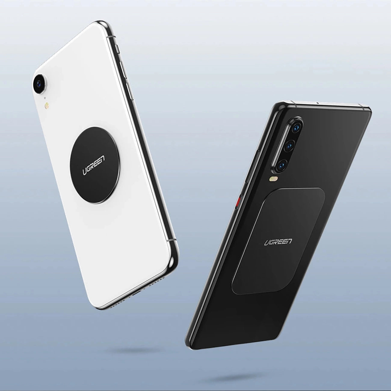 Ugreen LP123 60410 runde/rechteckige Metallplatten für magnetische Telefonhalter – schwarz (2 Stück)