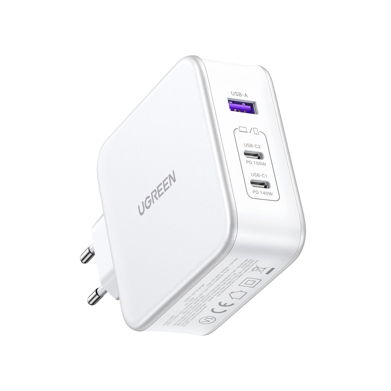 Ugreen Nexode CD289 GaN-Netzwerkladegerät USB-A/2xUSB-C 140 W + USB-C – USB-C-Kabel 1,5 m – Weiß