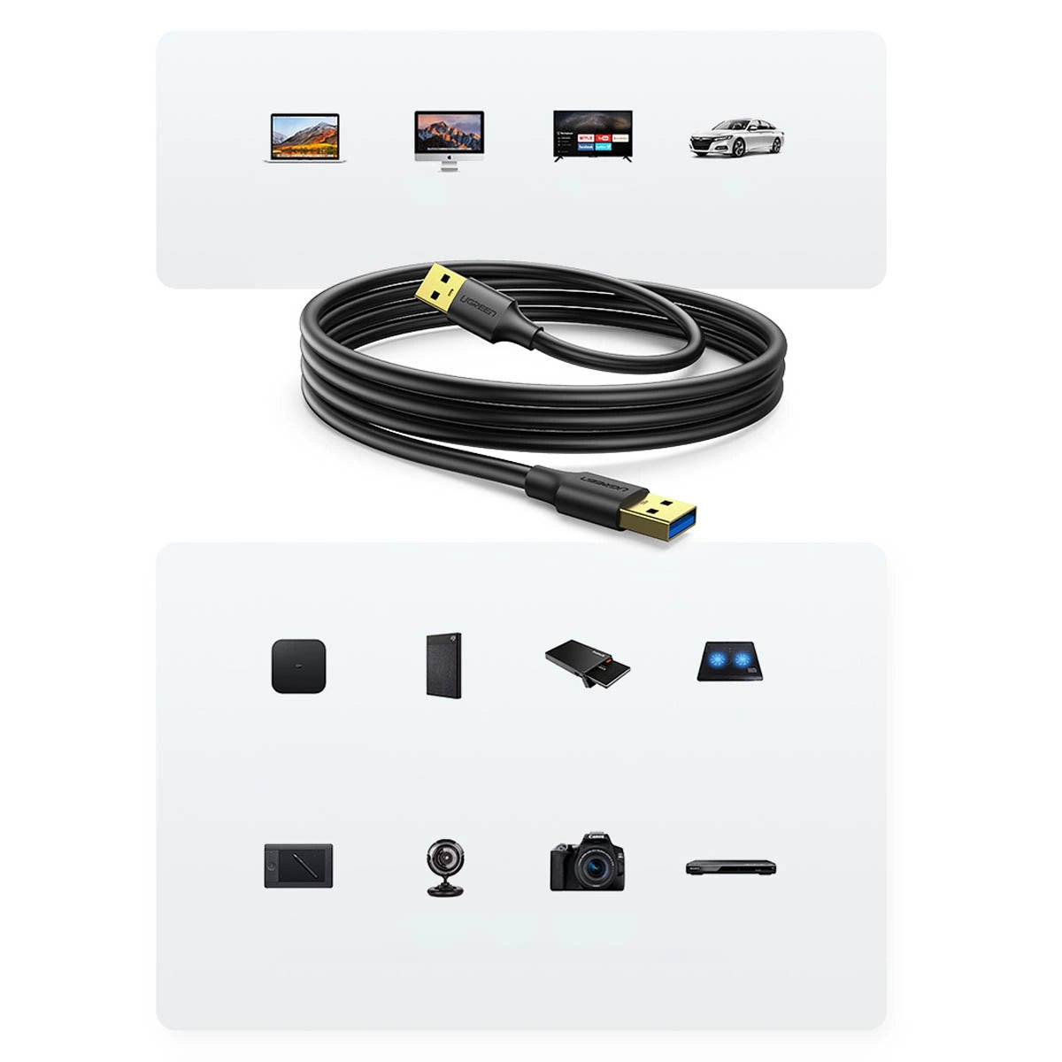 Ugreen US128 10369 USB-A 3.0 / USB-A 3.0 5 Gbit/s 0,5 m Kabel – schwarz