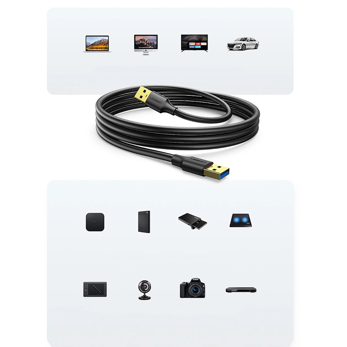 Ugreen US128 90576 USB-A 3.0 / USB-A 3.0 5Gb/s Kabel 3m – Schwarz