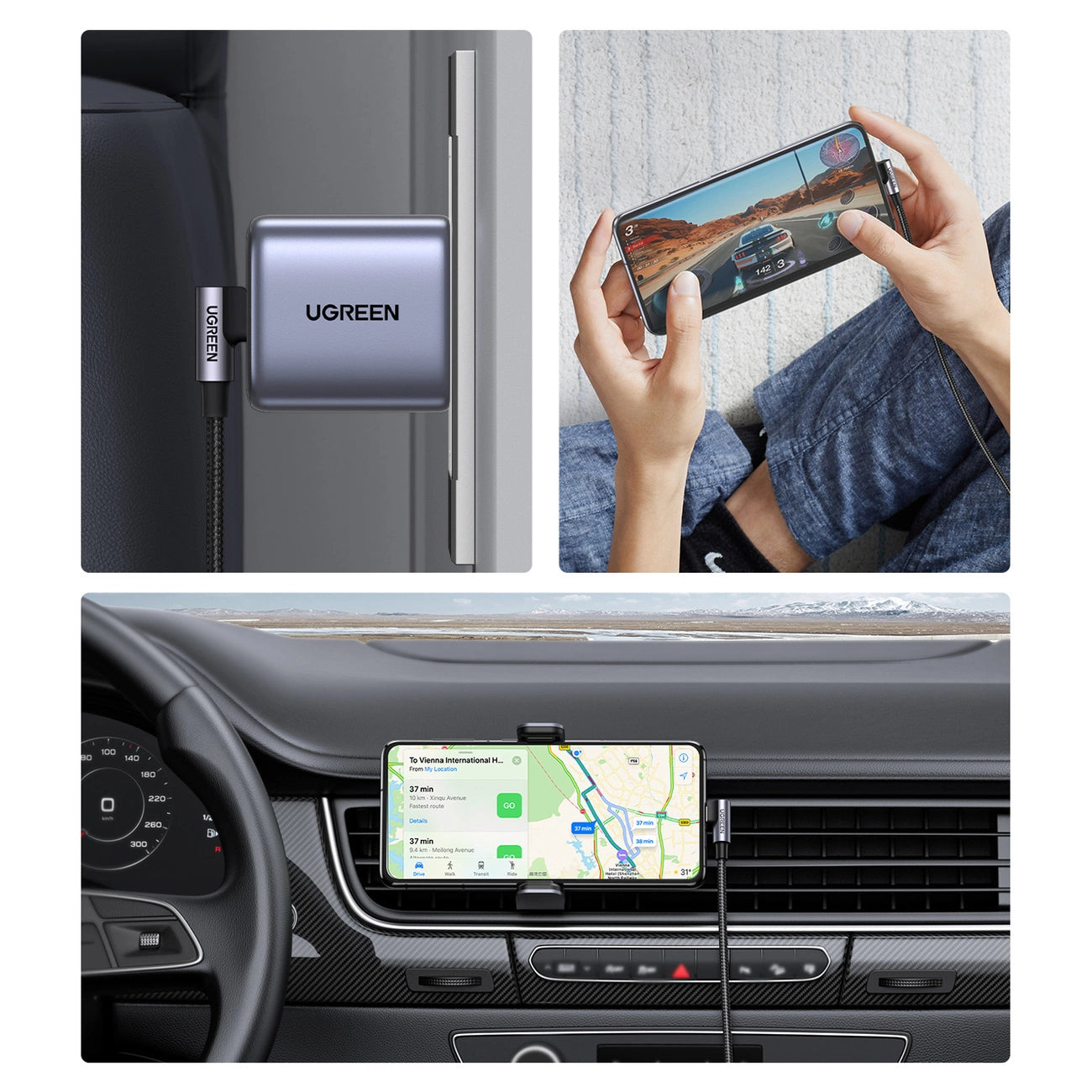 Ugreen US255 50122 USB-C (gerade) / USB-C (gewinkelt) PD QC-Kabel 60 W 3 A 0,5 m – grau